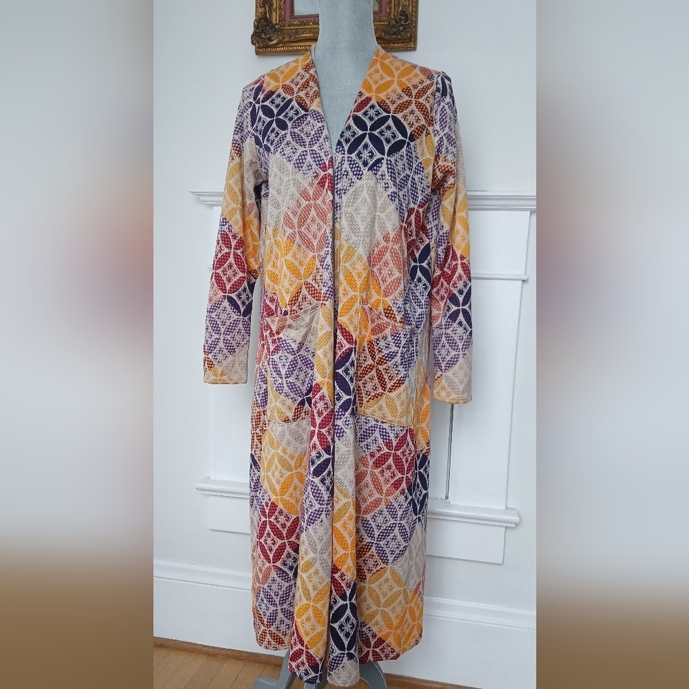 LULAROE - SARAH PATCHWORK Open Front Cardigan Duster Vibrant Sleeves Size Medium